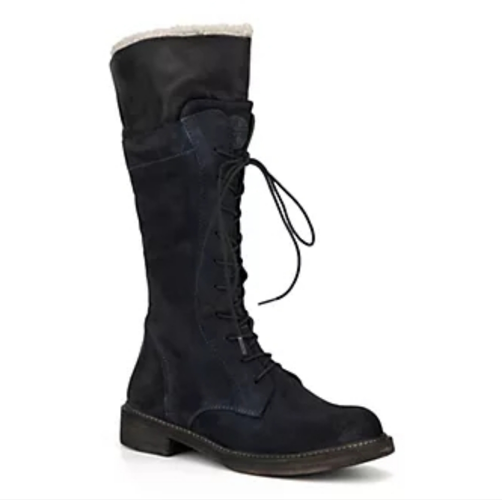 Vintage Foundry Kelly Black Suede Zip Lace-up Fleece Lined Tall boots Size 10